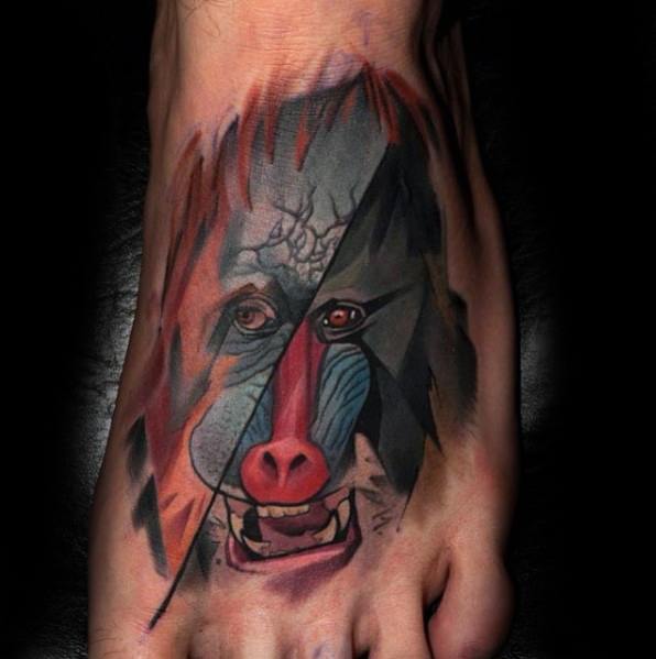Male Baboon Themed Tattoo Inspiration On Foot