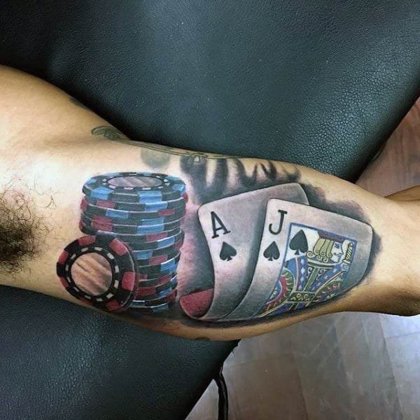 Male Blackjack Playing Card Bicep Tattoos