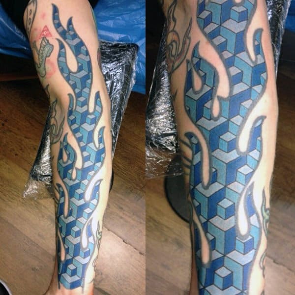 Male Blue Skull Tattoos With Flames