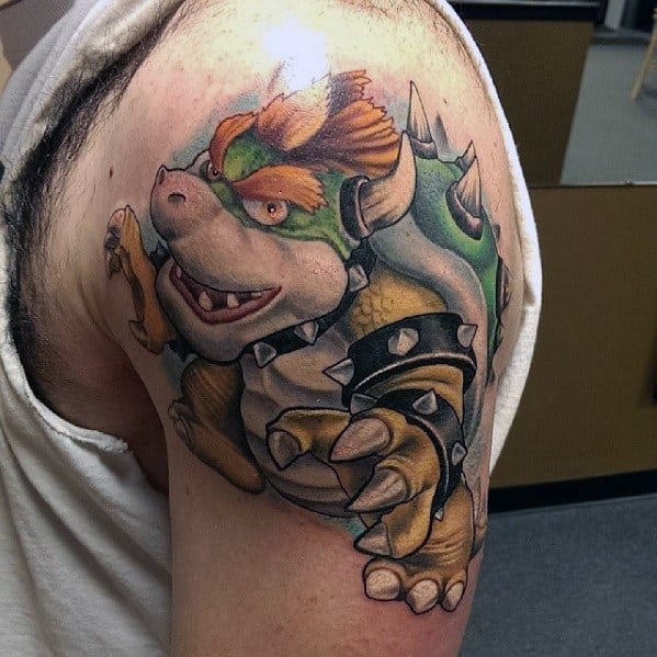 Male Bowser Themed Upper Arm 3d Tattoos