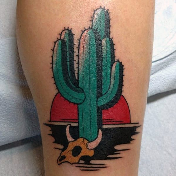 Male Cactus Neo Traditional Tattoo Inspiration