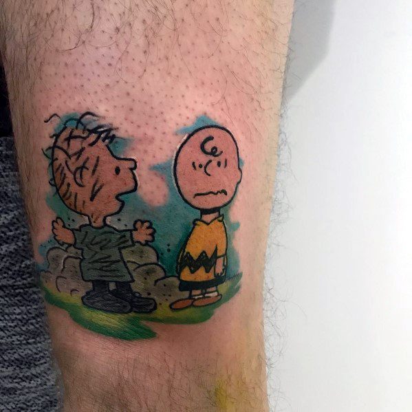 Male Charlie Brown Themed Tattoo Inspiration