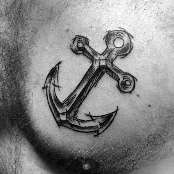 Male Chest Sketched Tattoo Ideas Simple Anchor Themed