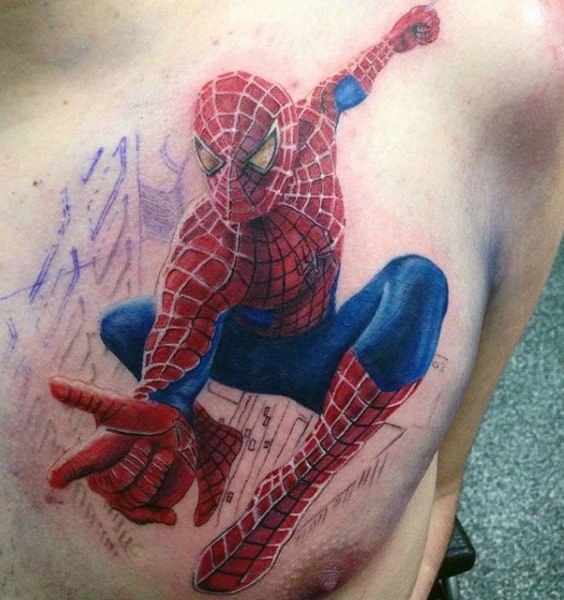 Male Chest Spiderman Tattoo
