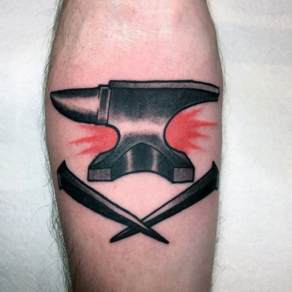 Male Cool Anvil Traditional Forearm Tattoo Ideas
