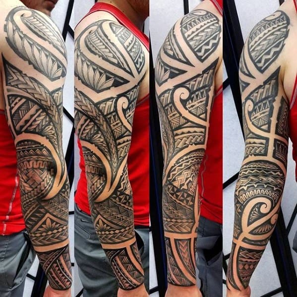 Male Cool Badass Tribal Tattoo Ideas Full Arm Sleeve