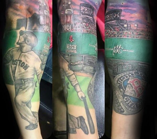 Male Cool Boston Red Sox Tattoo Ideas Half Sleeve