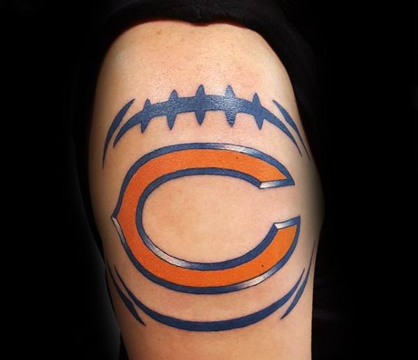 Male Cool Chicago Bears With Foot Ball Arm Tattoo Ideas