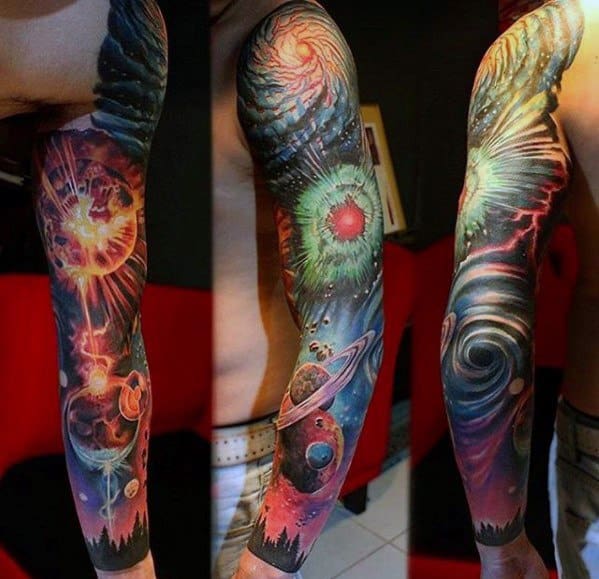 Male Cool Full Arm Sleeve Celestial Tattoo Ideas