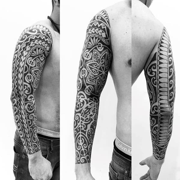 Male Cool Great Geometric Pattern Full Arm Sleeve Tattoo Ideas