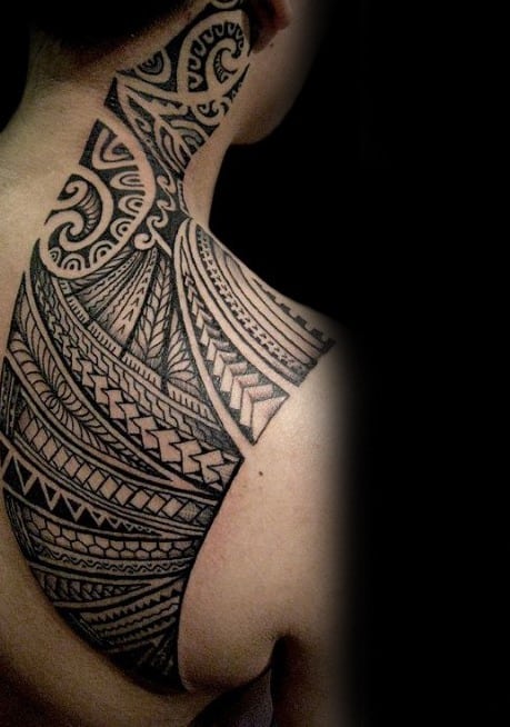 Male Cool Hawaiian Tribal Neck Tattoo Ideas