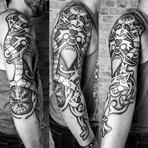 Male Cool Helm Of Awe Norse Full Arm Tattoo Ideas
