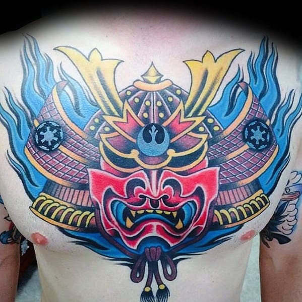 Male Cool Incredible Tattoo Ideas Samuari Mask On Back