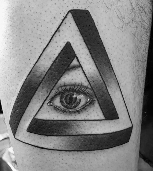 Male Cool Penrose Triangle With Eye Thigh Tattoo Ideas