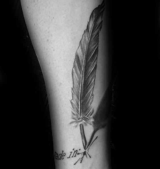 Male Cool Quill Tattoo Ideas On Inner Forearm