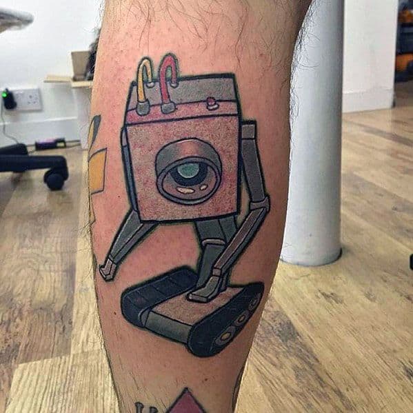 Male Cool Rick And Morty Small Robot Leg Calf Tattoo Ideas