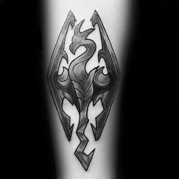 Male Cool Shaded Forearm Symbol Skyrim Tattoo Ideas