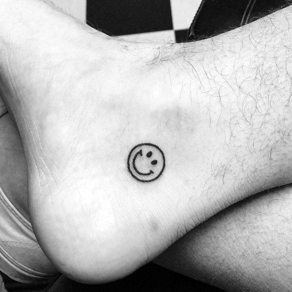 Male Cool Simple Smilie Face Ankle Tattoo Ideas