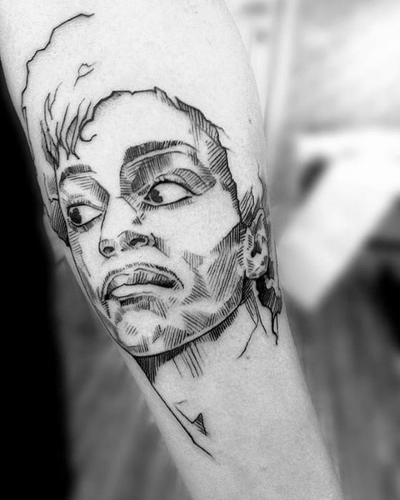 Male Cool Sketched Prince Portrait Forearm Tattoo Ideas