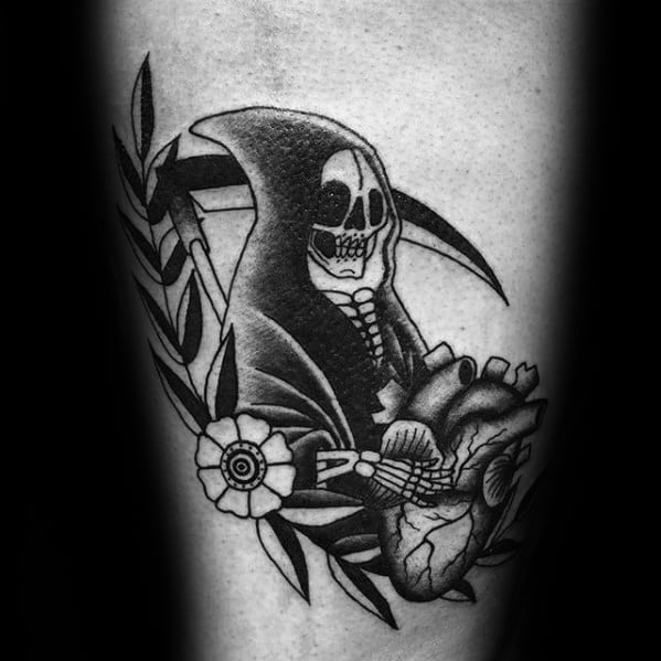 Male Cool Traditional Reaper Tattoo Ideas On Thigh