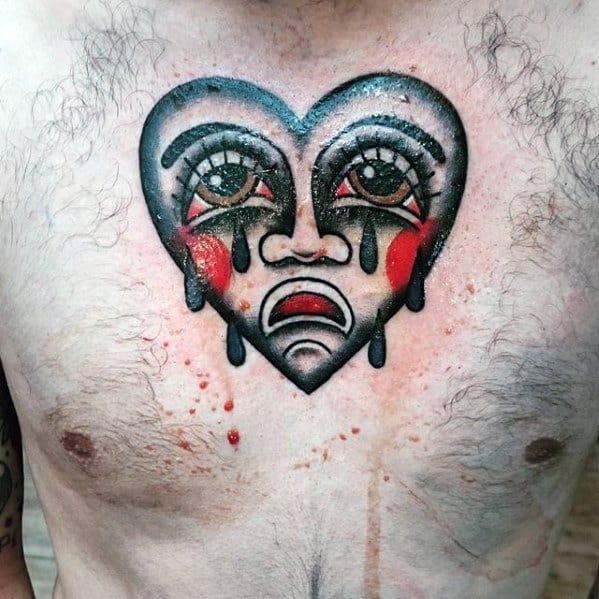 Male Crying Heart Tattoo Ideas On Chest