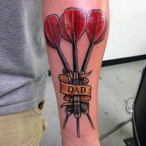 Male Dart Dad Memorial Banner Tattoo Ideas On Inner Forearm