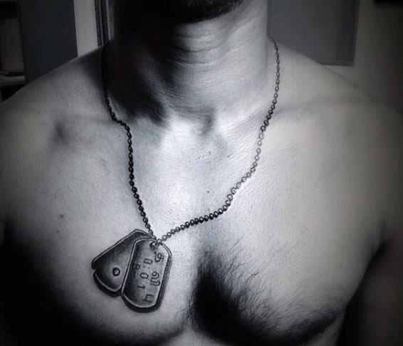 Male Dog Tags Tattoo Around The Neck