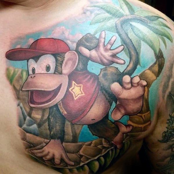 Male Donkey Kong Tattoo Chest 3d Design Inspiration