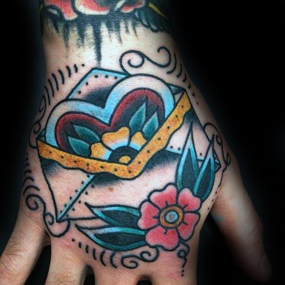 Male Envelope Traditional Hand Tattoo Ideas
