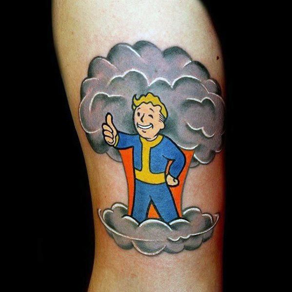 Male Fallout Cloud Arm Tattoo Ideas