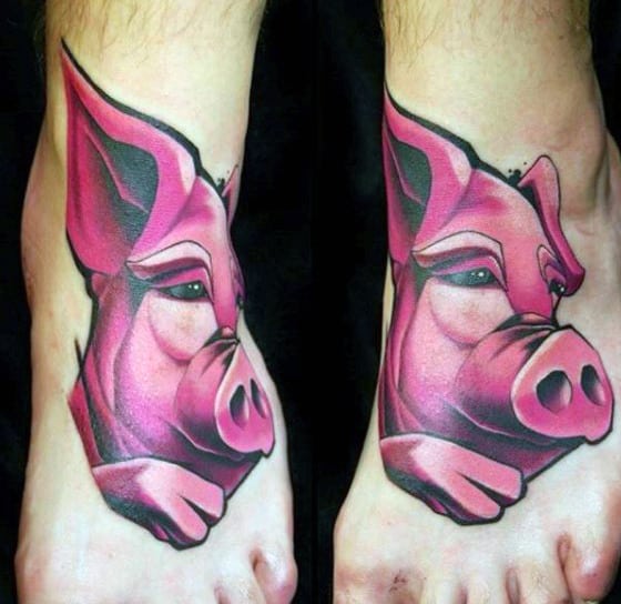 Male Feet Pink Piggy Tattoo