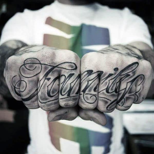 Male Fingers Family Worded Tattoo