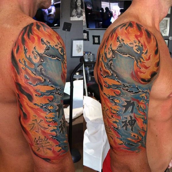 Male Flame Arm Tattoos Half Sleeve