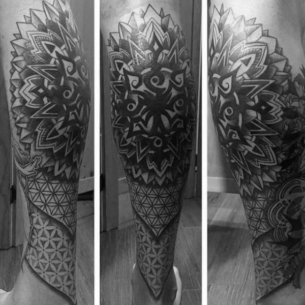 Male Flower Of Life Leg Sleeve Tattoo Ideas