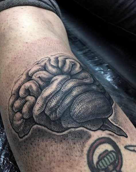 Male Forearms 3D Dotted Gray Brain Tattoo