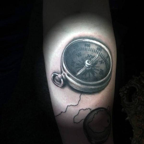 Male Forearms Black And White Compass Tattoo