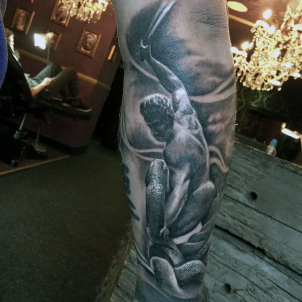 Male Forearms Black And White Violent Man Tattoo