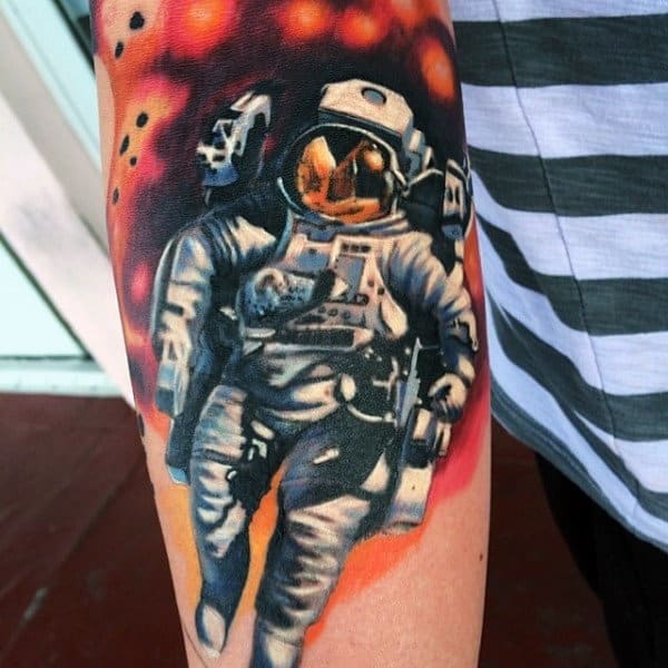 Male Forearms Blazing Hot Astronaut Tattoo