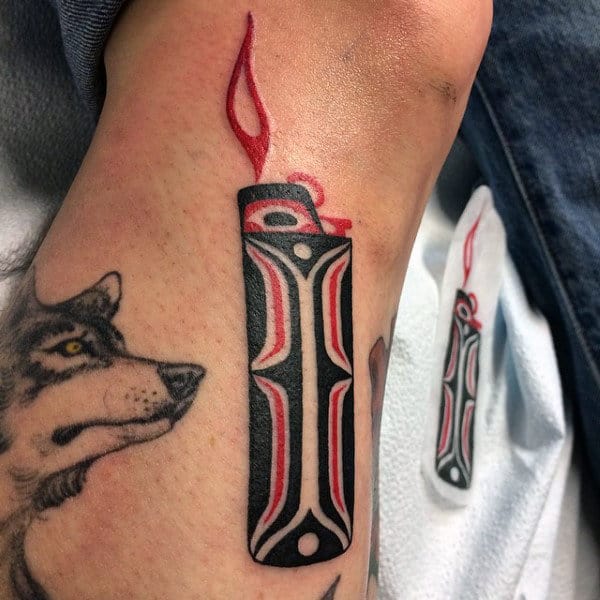 Male Forearms Burning Candle Haida Tattoo