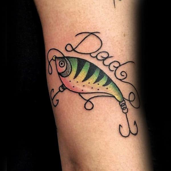 Male Forearms Cute Fish And Dad Tattoo