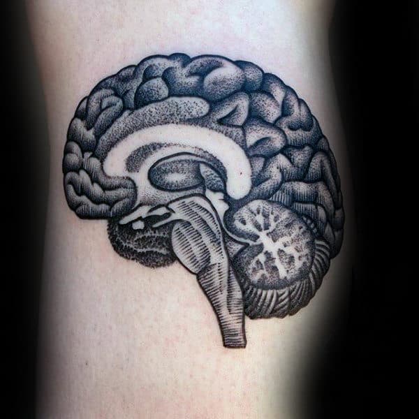 Male Forearms Dotted Grey Brain Tattoo