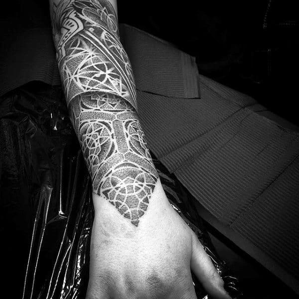 Male Forearms Dotted Pattern Tattoo