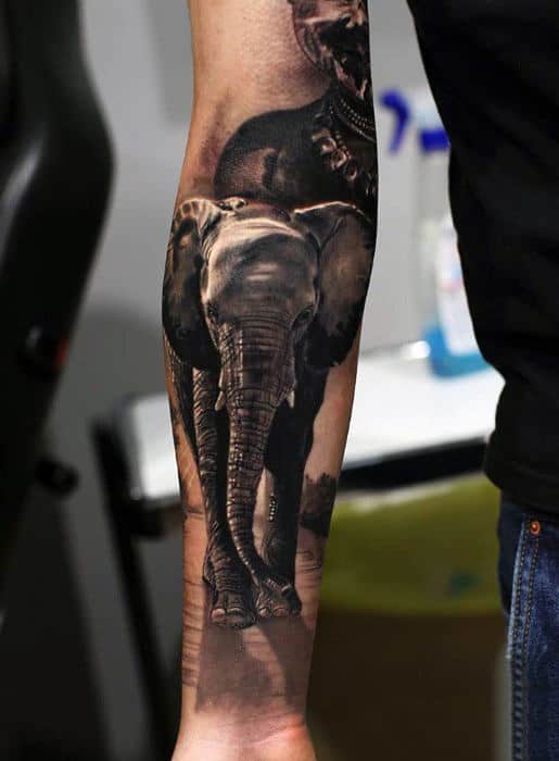 Male Forearms Elephant With Shadow Tattoo