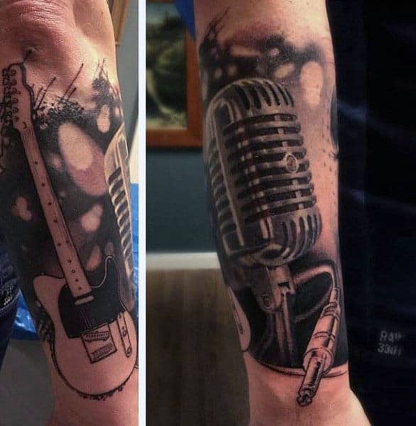 Male Forearms Guitar Microphone Tattoo