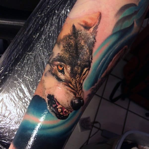 Male Forearms Interesting Wolf Tattoo Design Ideas