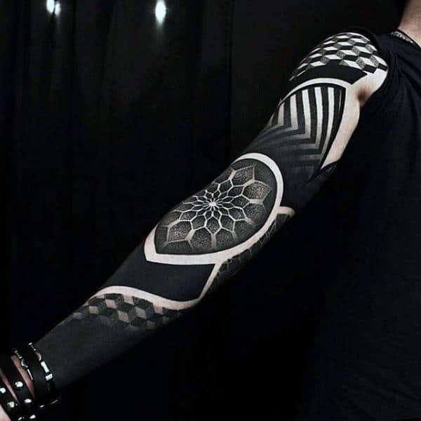 Male Forearms Pitch Black Dark Design Dotwork Tattoo