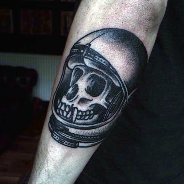 Male Forearms Skull In Spacesuit Tattoo