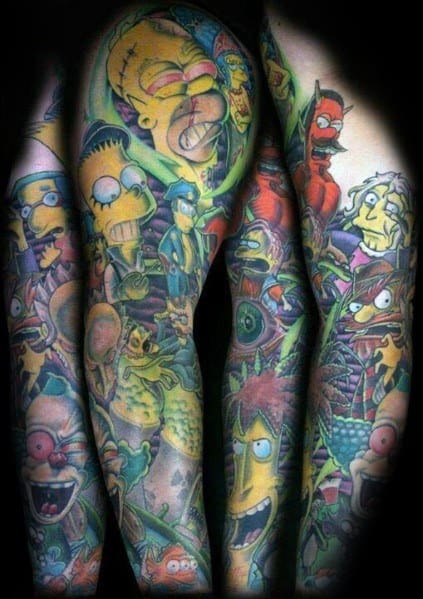 Male Full Arm Sleeve Simpsons Tattoos