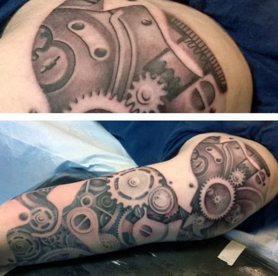 Male Full Sleeves Wonderful Steampunk Tattoo