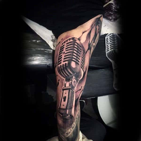 Male Fulls Sleeves Awesome Microphone Tattoo